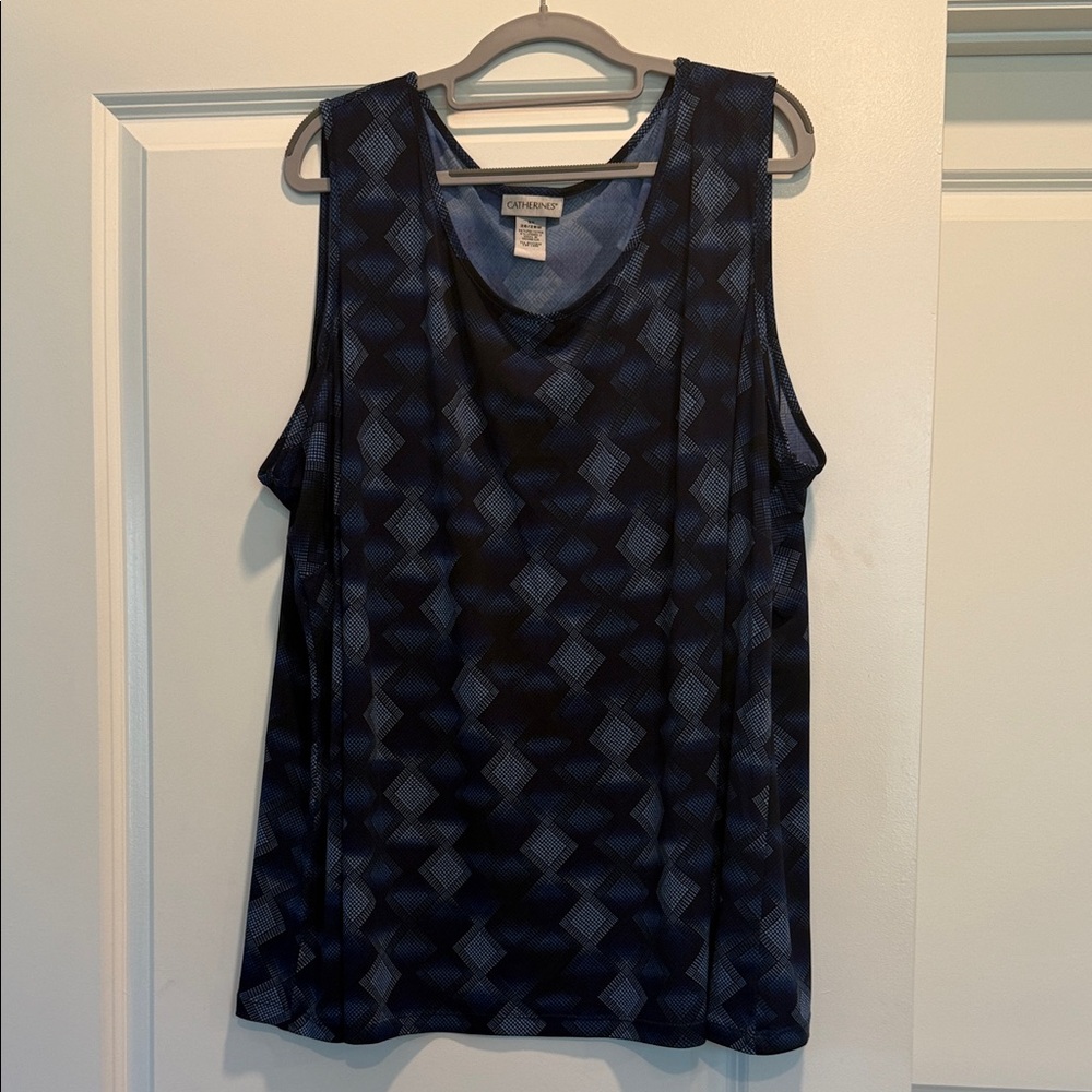 Catherines 3X Navy Diamond Pattern Tank Top